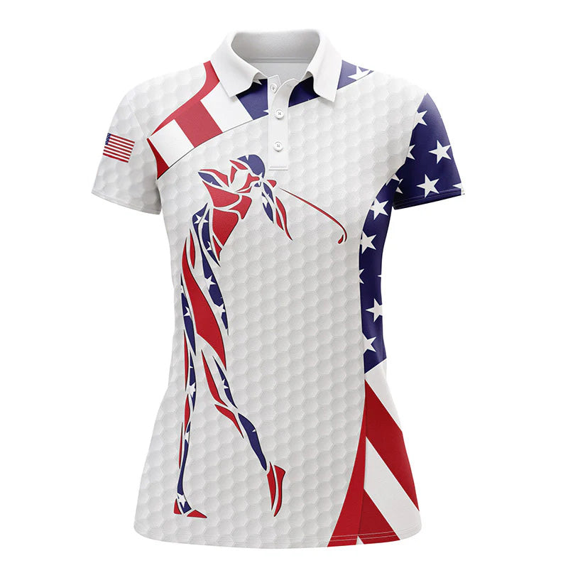 American flag patriot golf white Womens golf polo shirts